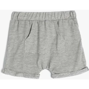 Erkek Bebek Bebek Kanguru Cepli Şort Beli Lastikli - Koton - 4SMB40110TK - Lacivert Çizgili - 12-18 Ay