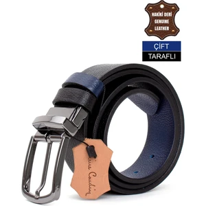 Pierre Cardin PC406 Erkek 4 cm Çift Taraflı Kemer Lacivert