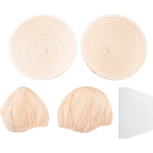 Yuvarlak Set,2 Ekmek ve Ekmek Hamuru Maya Sepeti, Keten Parçalı Banneton Mayalama Sepeti,hamur Kazıyıcı Seti Yuvarlak (Yurt Dışından)