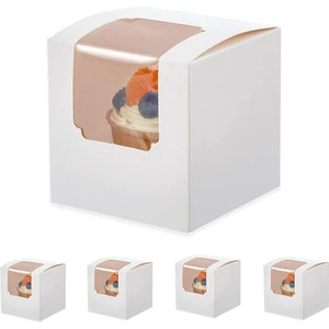 100 Adet Beyaz Cupcake Kutusu Bireysel Insert, Küçük Tek Favor Pasta Ikram Kutuları Şeffaf Pencereli (Yurt Dışından)