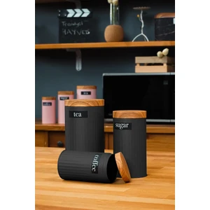 3'lü Siyah Metal Çay Kahve Şeker Saklama Kabı Kavanoz