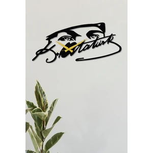 Gowpenart Dizayn Atatürk Bakış ve Imza Siyah Metal Duvar Saati - Ev & Ofis Saati - Hediye Saat 60 x 27 cm