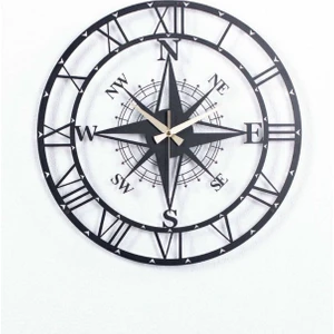 Gowpenart Dizayn Pusulalı Modern Metal Siyah Duvar Saati 1,5 mm Kalınlık 60 x 60 cm