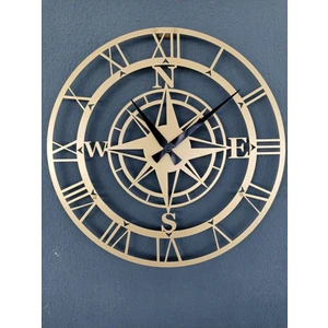 Gowpenart Dizayn Pusulalı Metal Gold - Altın Duvar Saati 1,5 mm Kalınlık 41X41 cm