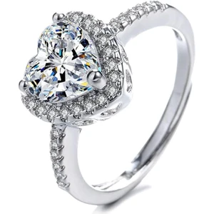 Takı Dükkanı Gümüş Beyaz Taşlı Kalpli Yüzük WSR125