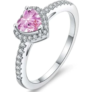 Takı Dükkanı Gümüş Pembe Taşlı Kalpli Yüzük Sevgiliye Eşe Anneye Hediye WSR126