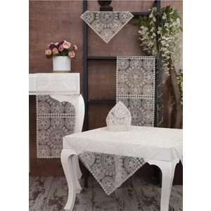 Tropik Home Amerikan Servis Victoria Kırık Beyaz Salon Takımı 5 Parça Nakış Çeyiz Seti ve Dantelli Sunum Takımı