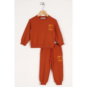 Bisiklet Yaka Uzun Kol Anımal Person Baskılı Kiremit Renk Erkek Çocuk Esofman Takım