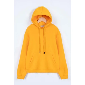 Kapüşonlu Uzun Kol Ceplı Hardal Renk Erkek Çocuk Sweatshırt