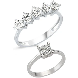 Takı Dükkanı Gümüş Beştaş ve Tektaş Yüzük Seti WSR117TB