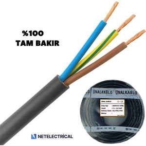 Ünal Kablo 3x2.5 Ttr 25 Metre - Siyah Kaliteli %100 Tam Bakır Kablo