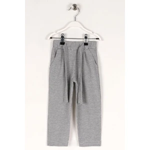 Ekose Desenli Beli Kuşaklı Gri Renk Kız Çocuk Pantolon