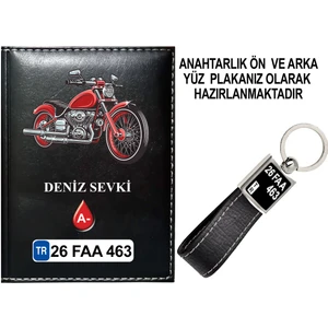 Promosyon Denizi Kişiye Özel Motorsiklet 2 Görselli Siyah Ruhsat Kabı ve Anahtarlık