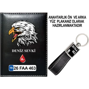 Promosyon Denizi Kişiye Özel Kartal Görselli Siyah Ruhsat Kabı ve Anahtarlık