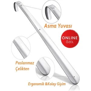 65 cm Uzun Çelik Krom Metal Ayakkabı Çekeceği| Kerata| Çekecek| Çekçek| Çek Çek | Demir Çekecek