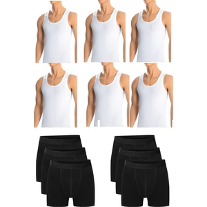 Belifanti Collection Erkek Pamuklu 6'lı Beyaz Atlet ve 6'lı Siyah Boxer 12 Parça Set