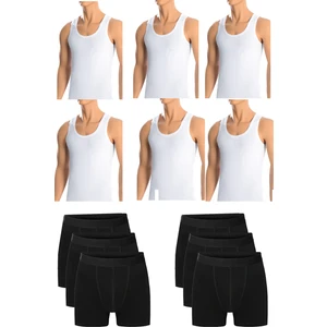 Belifanti Collection Erkek Pamuklu 6'lı Beyaz Atlet ve 6'lı Siyah Boxer 12 Parça Set