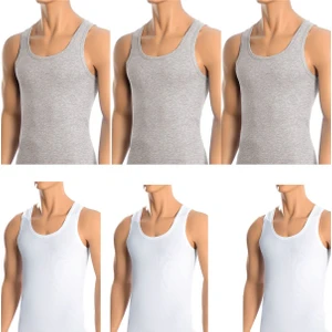 Belifanti Collection Erkek Pamuklu 3'Lü Gri Atlet Ve 3'Lü Beyaz Atlet 6 Parça Set