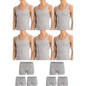 Belifanti Collection Erkek Pamuklu 6'lı Gri Atlet ve 6'lı Gri Boxer 12 Parça Set