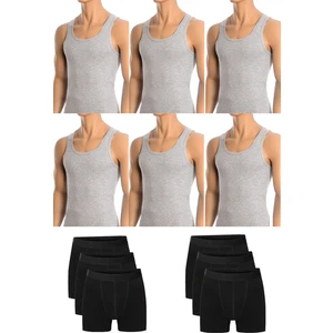 Belifanti Collection Erkek Pamuklu 6'Lı Gri Atlet Ve 6'Lı Siyah Boxer 12 Parça Set