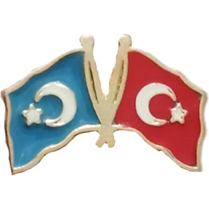 Doğu Türkistan Türkiye Flamalı Gold Renk Metal Yaka Rozeti 1 Adet
