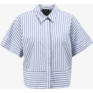 Fabrika Comfort Geniş Fit Gömlek Yaka Çizgili Mavi - Beyaz Kadın Gömlek FC4SL-GML0530