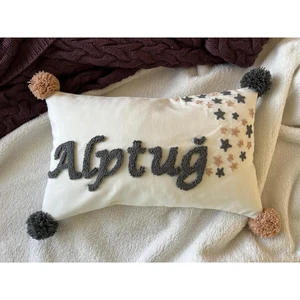 Punch Passion Bebek Dekoratif Kırlent/isimli Bebek Takı Yastığı Dekoratif Yastık Kılıfı Punch Nakışlı(Iç Dolgusuz)