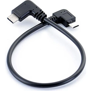 Sol Açı 90 Derece Mikro USB - Tip-C Kablo Dönüştürücü Otg Adaptör Veri Kablosu 25CM Kablo Siyah (Yurt Dışından)