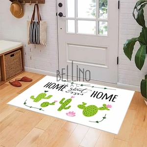 Yıkanabilir Kaymaz Pamuk Dokuma Taban Kaktüslü Home Sweet Home Kapı Önü Paspası