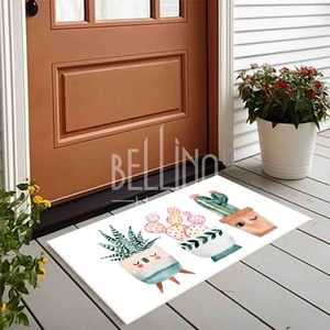 Yıkanabilir Kaymaz Pamuk Dokuma Taban Leke Tutmaz Renkli Kaktüs Desenli Kapı Önü Paspası 02