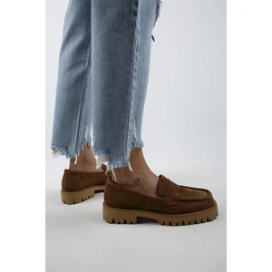 Cepmen Kadın Hakiki Deri Köşeli Loafer Taba Süet Ayakkabı