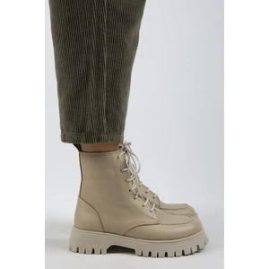 Jemima Kadın Hakiki Deri Bağcıklı Fermuarlı Bej Bot