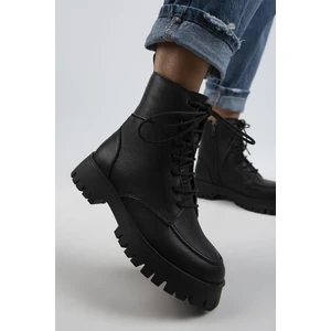 Jemima Kadın Hakiki Deri Bağcıklı Fermuarlı Siyah Bot