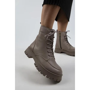 Jemima Kadın Hakiki Deri Bağcıklı Fermuarlı Vizon Bot