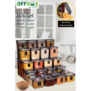 SET-36D 36 Lı Dikdörtgen Erzak Bakliyat Saklama Kabı Seti 1,2lt-2lt-3,2 Litre 40 Etiketli