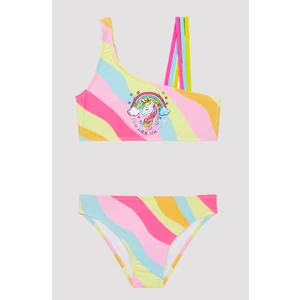 Kız Çocuk Unicorn One Shoulder Çok Renkli Bikini Takımı