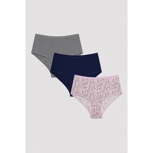 Retro Rose Yüksek Bel Çok Renkli 3lü Slip külot