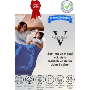 Vayomy Colors Ağırlıklı Battaniye Tek Kişilik Yorgan 8 kg Mavi 155X215 %100 Pamuk 4 Mevsim Kullanılabilir