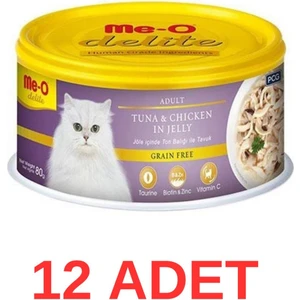 Me-O Delite Ton Balıklı ve Tavuklu Tahılsız Yetişkin Kedi Konservesi 80 gr 12 Adet