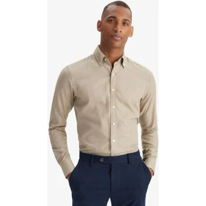 Erkek Kum Rengi Kışlık Melanj Oduncu Casual Düğmeli Yaka Cepsiz Modern Fit Gömlek