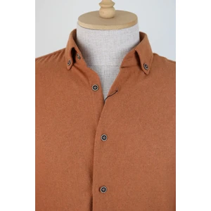 Erkek Kiremit Rengi Kışlık Melanj Oduncu Casual Düğmeli Yaka Cepsiz Modern Fit Gömlek