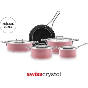 Swiss Crystal Mastermaid 9 Parça Indüksiyon Tabanlı Tencere Seti Pink