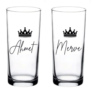 Black Bonds Blackbonds Kişiye Özel Taçlı Isim Baskılı Rakı ve Meşrubat Bardağı 2li