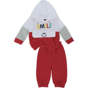 Kız Bebek Smile Baskı Kapüşonlu 2'li Alt Üst Eşofman Takım