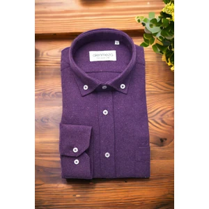Erkek Mor Kışlık Melanj Oduncu Casual Düğmeli Yaka Cepsiz Modern Fit Gömlek