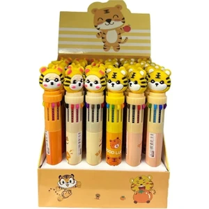 10 Farklı Renk Yazan Çoklu Tükenmez Kalem Kaplan Bebek Figürlü - 1 Adet