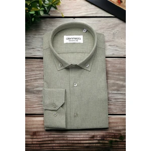 Erkek Çağla Yeşili Kışlık Melanj Oduncu Casual Düğmeli Yaka Cepsiz Modern Fit Gömlek