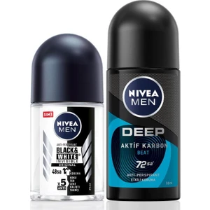 NIVEA Men Erkek Roll-On Deodorant Deep Beat 50ml ve Mini Roll-On Black&white Original 25ml, Avantajlı Paket