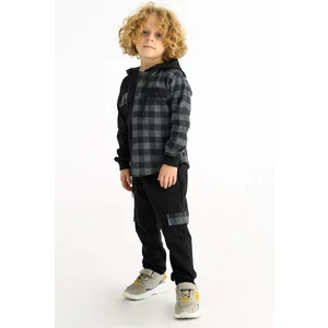 Kapüşonlu Uzun Kol Ekoselı Ceplı Antrasit Renk Erkek Çocuk Esofman Takım