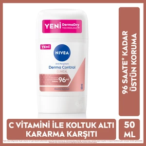 Kadın Stick Deodorant Derma Control Clinical 50ml, 96 Saat Koruma, Terleme ve Koltuk Altı Kararma Karşıtı, C Vitamini